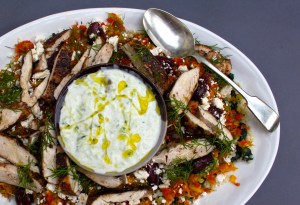 Gorgeous greek chicken with herby vegetable couscous & tzatziki : Fresh Mediterranean flavours